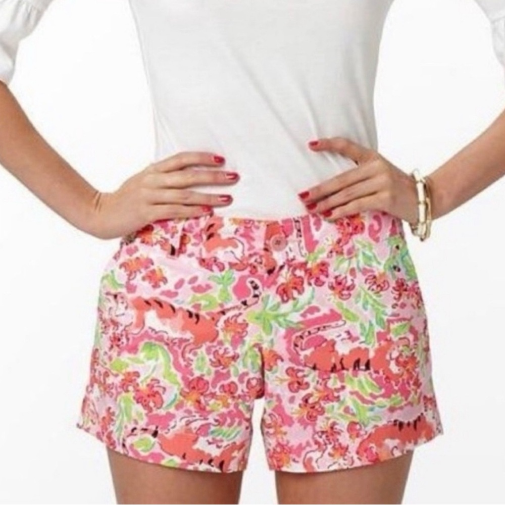 Lilly Pulitzer Womens Call Me Kitty Cat Callahan Shorts 5” Sz 8 Pink White Green